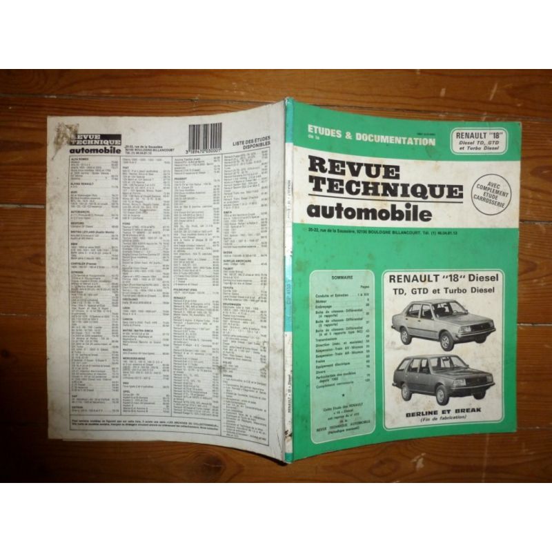 Rta Revues Techniques Renault R18 Diesel Td Gtd - 