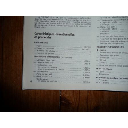 1510 SX Revue Technique Simca Talbot