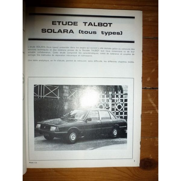 Revue Technique Automobile Talbot Solara - Tous Types, 1980, Bon état