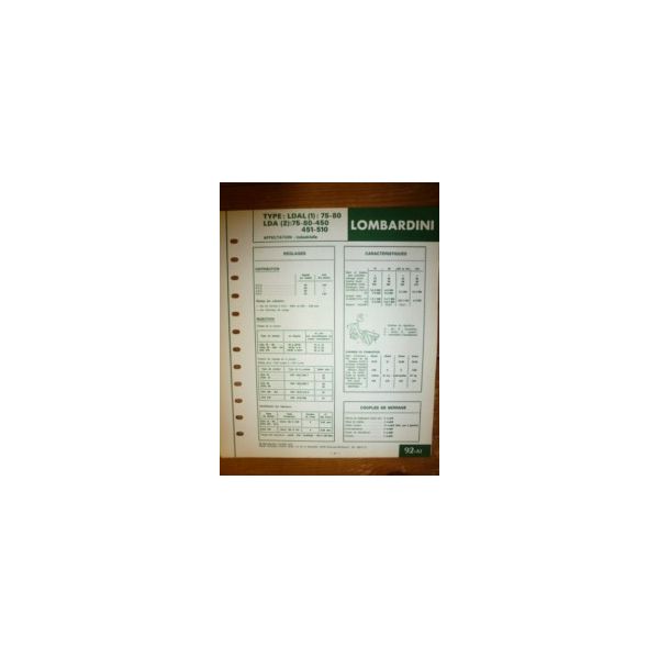 LDAL-LDA 75-80-450-451-510 Fiche Technique Lombardini