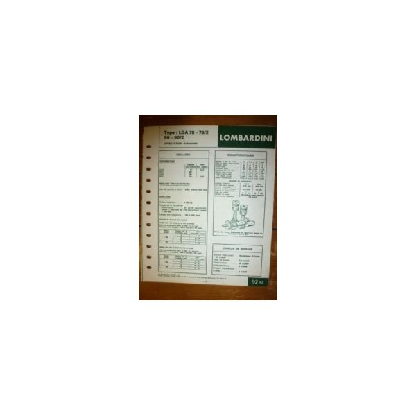 LDA 78-78/2-90-90/2 Fiche Technique Lombardini