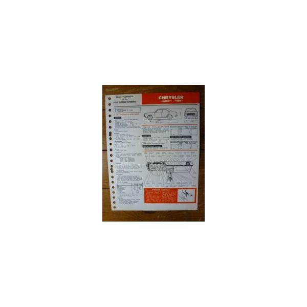 160GT - 180 Fiche Technique Chrysler Talbot