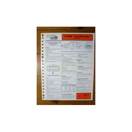 CX 25 RD Turbo Fiche Technique Citroen