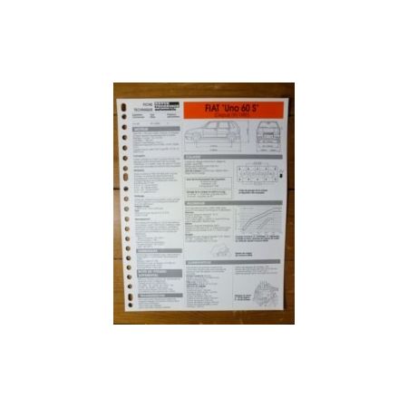Uno 60S dep 09/89 Fiche Technique Fiat