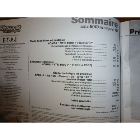 VTR1000 RS125 ETX Revue Technique moto Aprilia Honda