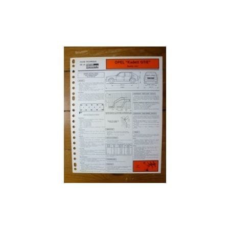 Kadett GT/E 84 Fiche Technique Opel