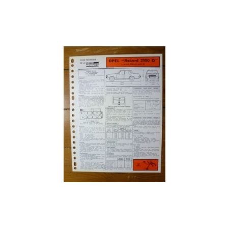Rekord 2100D Fiche Technique Opel