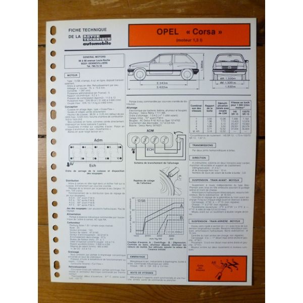 Corsa 1.3l Fiche Technique Opel