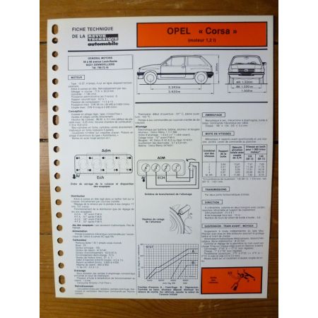 Corsa 1.2l Fiche Technique Opel