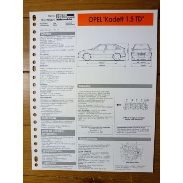Kadett 1.5 TD Fiche Technique Opel