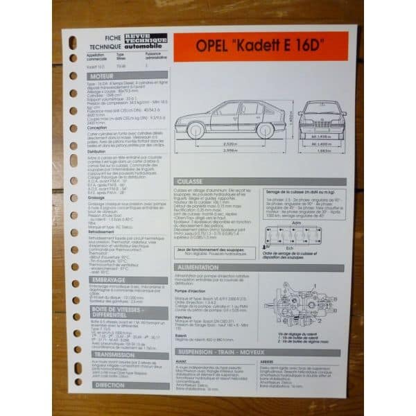 Kadett E 1.6 D Fiche Technique Opel