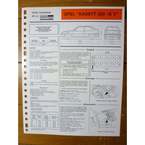 Kadett GSi 16V Fiche Technique Opel