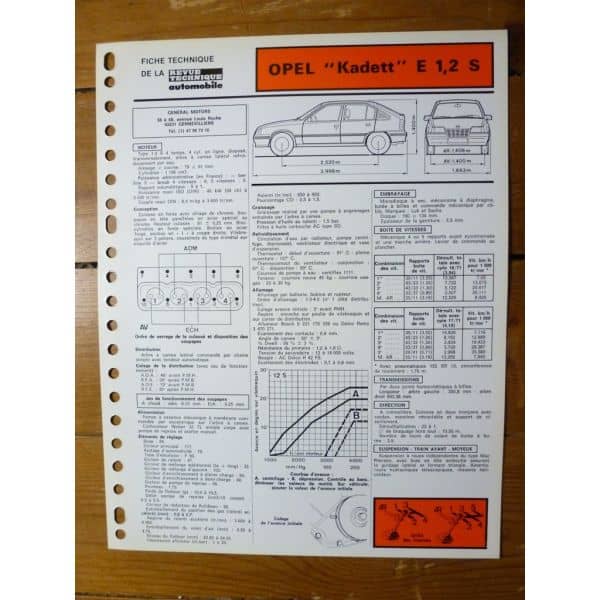 Kadett E 1.2 S Fiche Technique Opel
