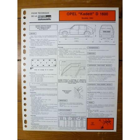 Kadett D 1600 Fiche Technique Opel