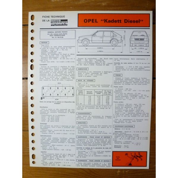 Kadett Diesel Fiche Technique Opel