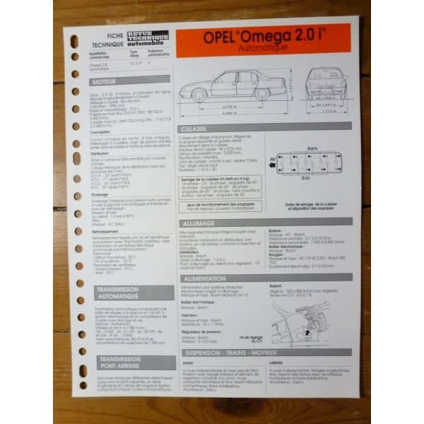 Omega 2.0i Auto Fiche Technique Opel