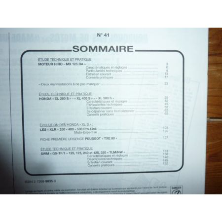 MX125RA XL250 500 Revue Technique moto Hiro Honda