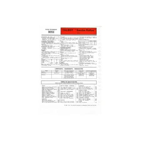 Samba Rallye Fiche Technique Simca Talbot