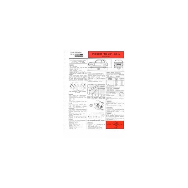 104 ZS 83 Fiche Technique Peugeot