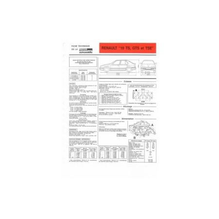 R19 TS GTS TSE Fiche Technique Renault