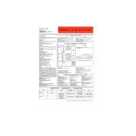 R19 TS GTS TSE Fiche Technique Renault