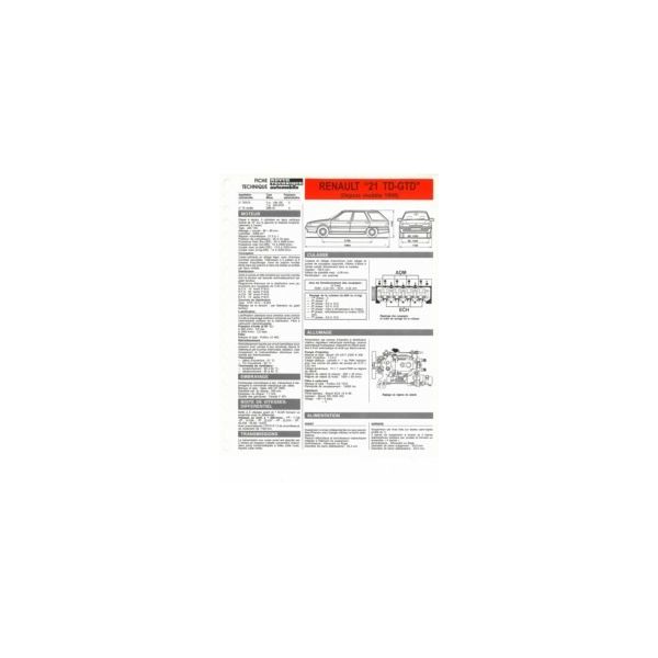 R21 TD GTD dep 90 Fiche Technique Renault