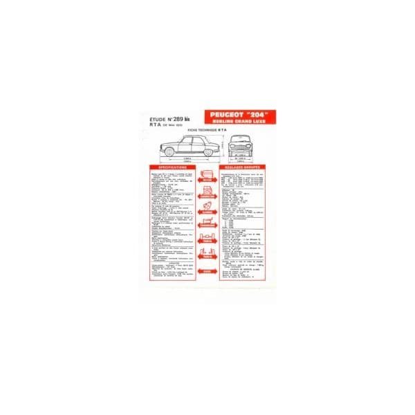 204 GL Fiche Technique Peugeot