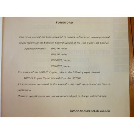 HI-LUX Repair Manual Anglais Emission Toyota