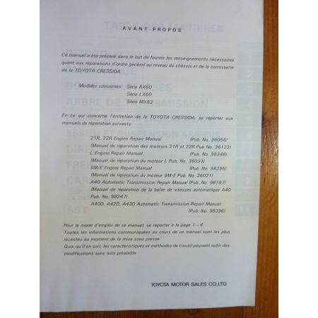 Cressida Manuel Réparation Toyota