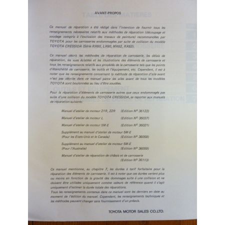 Cressida Manuel Réparation Carrosserie Toyota