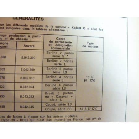 Kadett C Revue Technique Opel