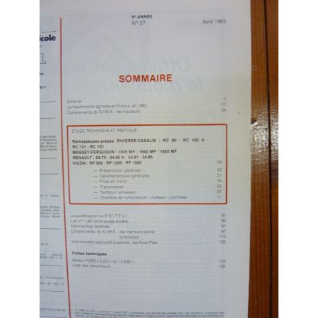 Série RC- 54.xx-Série RP Revue Technique Agricole Massey Ferguson