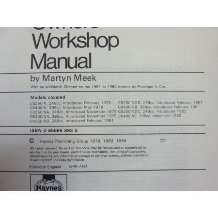 CB 78-84 Revue Technique Haynes Honda