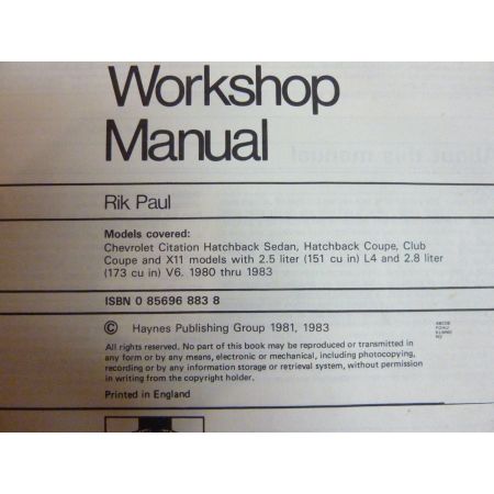 Citation 80-83 Revue Technique Haynes Chevrolet