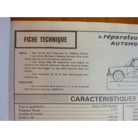 1300,1301 SIMCA Revue Reparateur Automobile