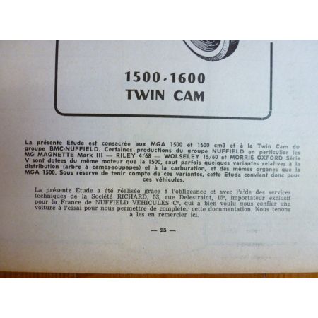 MGA 1500-1600-Twin Cam Revue Technique Austin Mini Mg British Leyland