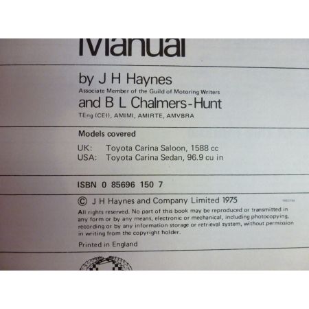 Carina 71-74 Revue Technique Haynes TOYOTA Anglais