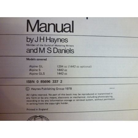 Alpine 75-77 Revue Technique Haynes CHRYSLER Anglais