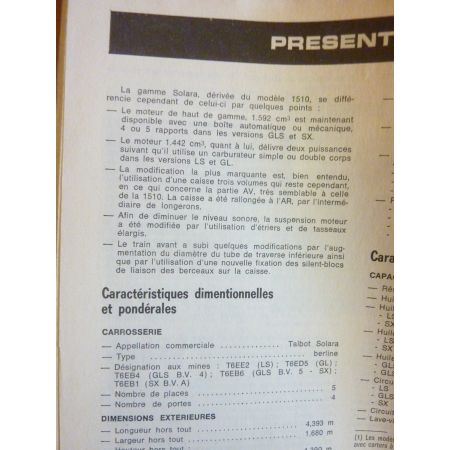 Solara -81 Revue Technique TALBOT