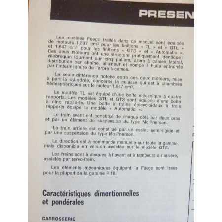 Fuego -83 Revue Technique RENAULT