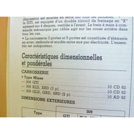309 GTI Revue Technique Peugeot