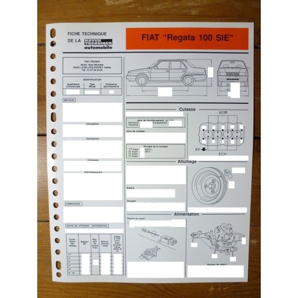 Regata 100 SIE Fiche Technique Fiat