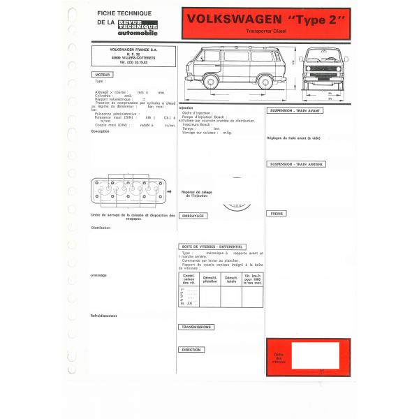 Transporter D Type 2  Fiche Technique Volkswagen
