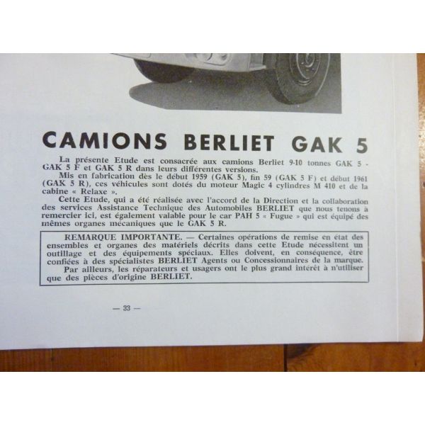 Brochure Ancienne Rare BERLIET GAK 5 Et GAK 19 - Documentation Camion Années 1958-1968, édition Originale
