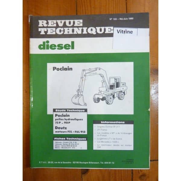 Pelles 75P 90P Revue Technique TP Deutz Poclain