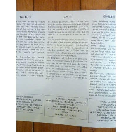 XS650 D Manuel YAMAHA