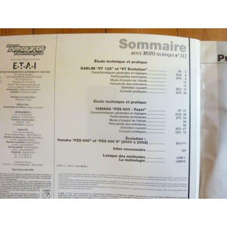 VT125 FZS600Fazer Revue Technique moto Daelim Yamaha