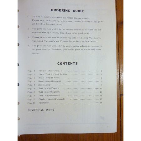 RD200 Catalogue Pieces YAMAHA Anglais