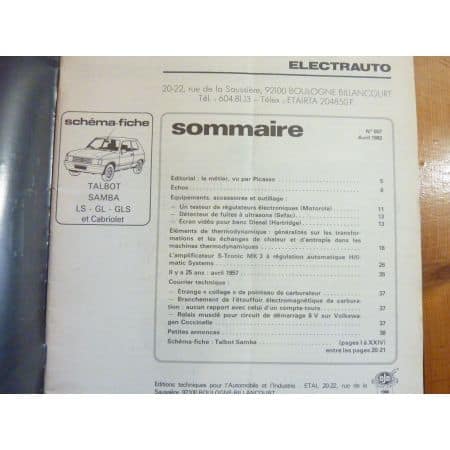 Samba Revue Technique Electronic Auto Volt Talbot Simca