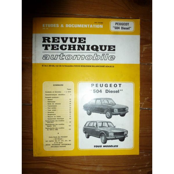 Revue Technique Automobile Peugeot 504 D à vendre